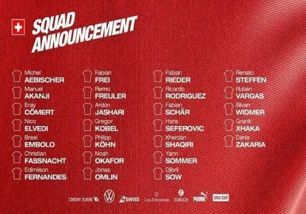 卡塔尔世界杯瑞士大名单